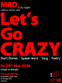 Poster for MADx by night. Headline "Let's Go Crazy"